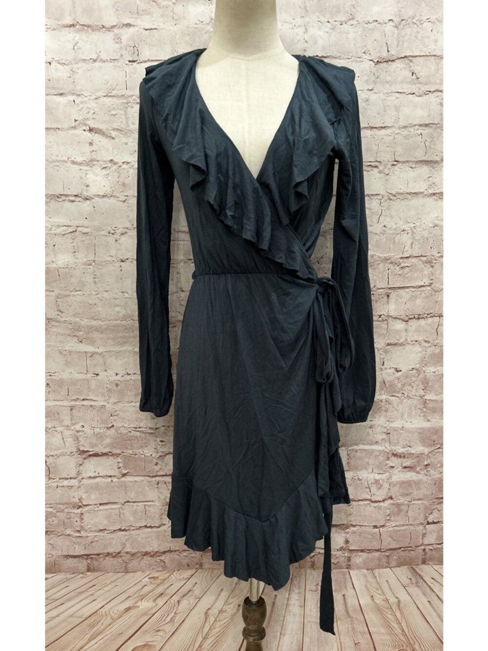 Rachel Pally Womens London Long Sleeve Wrap Dress Ruffle Front Elm Green Size M